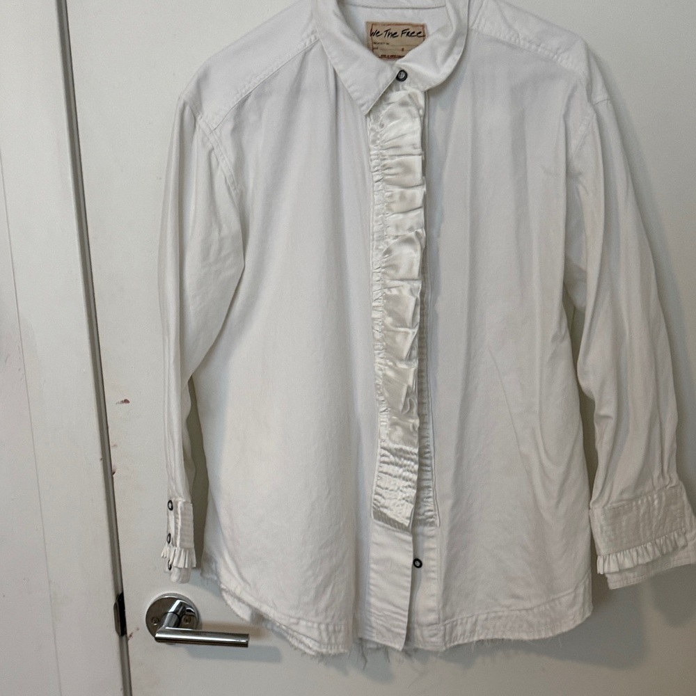 We The Free White Ruffle-Front Dress Shirt